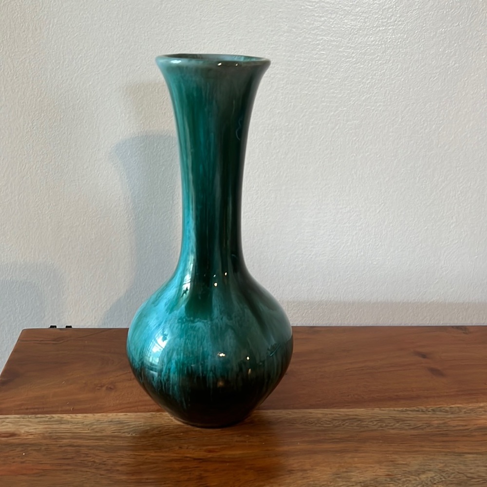 Blue Mountain Pottery BMP black and green glaze pottery vase.